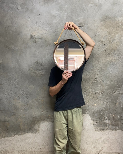 Round Wall Mirror with Rope Hanger, 14"
