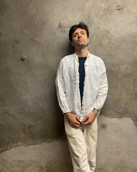 Linenfox White Linen Button-Up Shirt, Size S-M