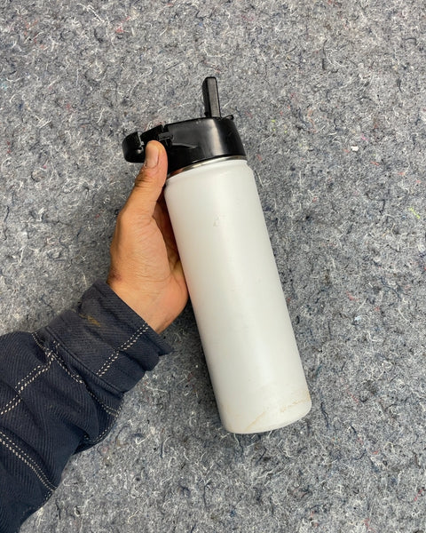 White Insulated Water Bottle with Black Lid