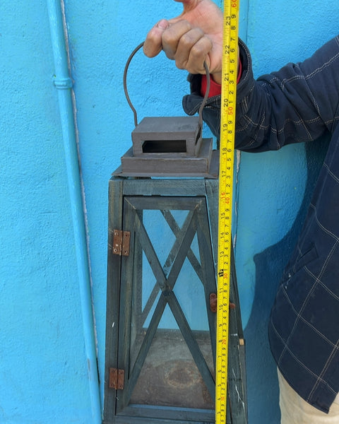 Wooden and Glass Decorative Lantern, H20"