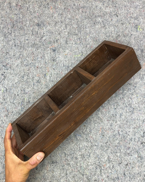 Dark Wooden Divided Storage Tray, 14x5x3"
