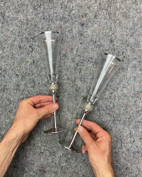 Pair of Champagne Flutes with Rhinestone Stems
