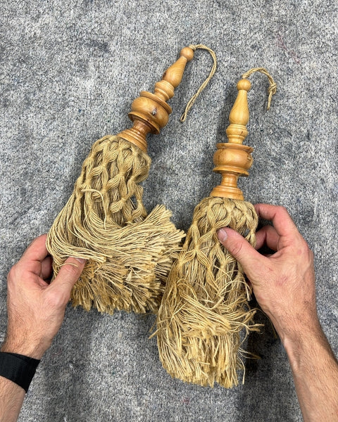 Pair of Wooden and Jute Rope Tassels