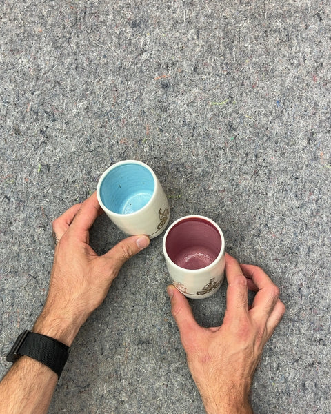 Set of Two Ceramic Mugs with Cyclists