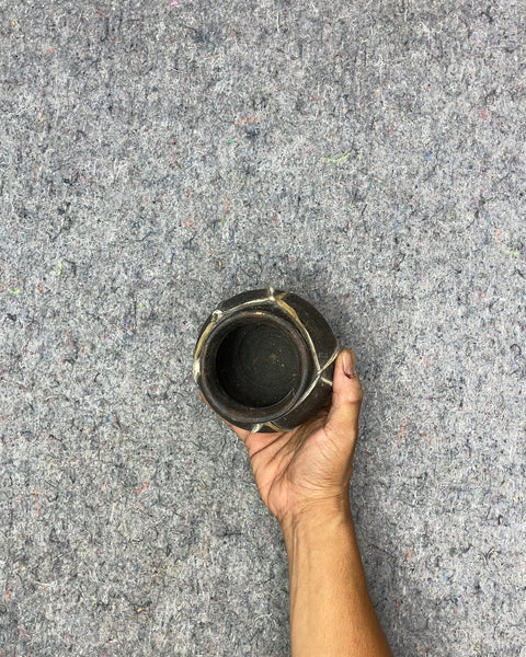 Decorative Black Clay Pot with White Cord Detail