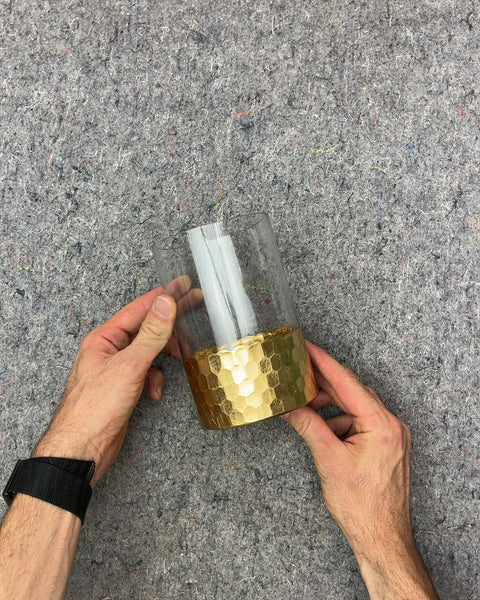 Glass Vase with Gold Honeycomb Base, H6xW4"