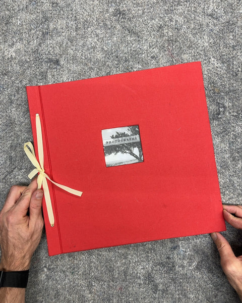 Red Ribbon-Bound Cloth Photo Album Scrapbook, 13x13"