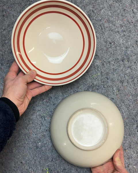 Two Pretty Ceramic Bowls with Red Rings