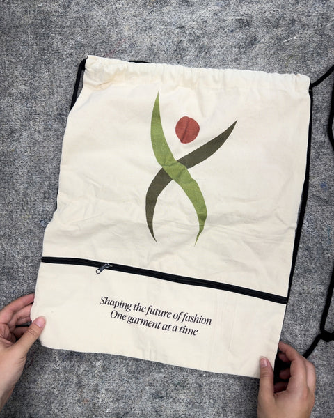 Cotton Canvas Drawstring Backpack with Zipper Pocket
