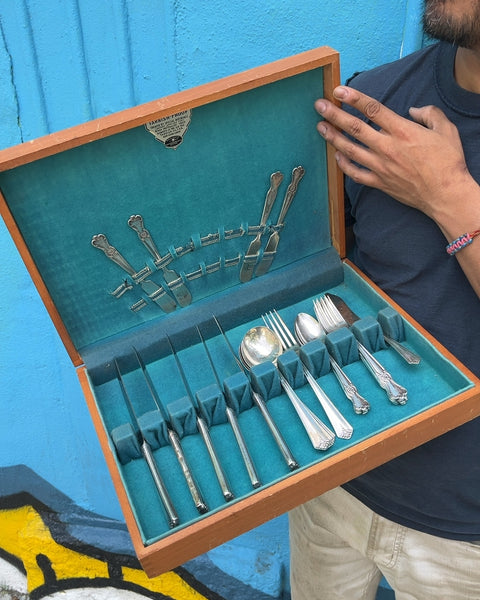 Assorted Silverware Set in Tarnish-Proof Wood Case
