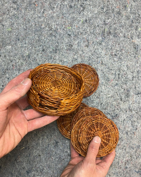 Set Of Woven Coasters & Holder