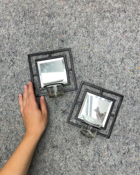 Black Metal Mirrored Votive Candle Holders