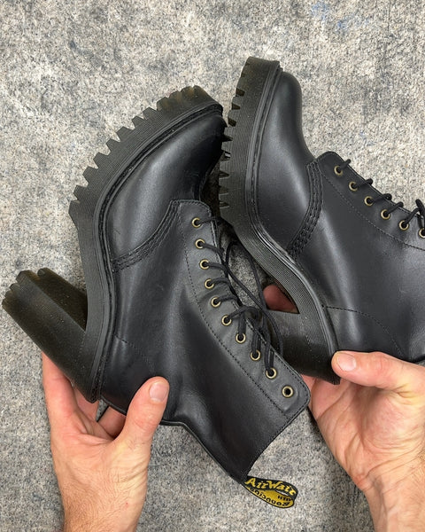 Like New Dr. Martens Black Leather Heeled Boots, Size US 7W or EU 38