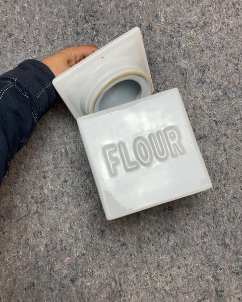 White Ceramic Flour Canister, 6x6x6"