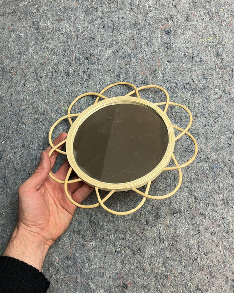 Flower Shaped Rattan Mirror You Can Hang On A Wall, 10"