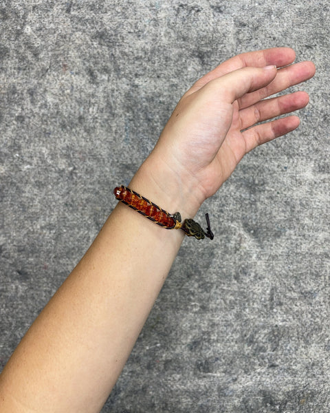 Amber Beaded Wrap Bracelet with Button Clasp