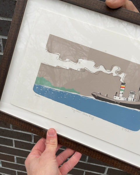 Framed Tugboat John King Print, 12x16"