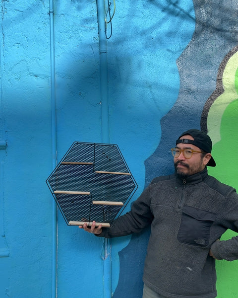 Hexagon Metal and Wood Shelf, W19"