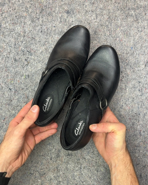 Clarks Black Leather Ankle Boots, Size US 10W