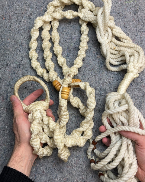Bigass Macrame Plant Hanger with Wooden Beads, L40"