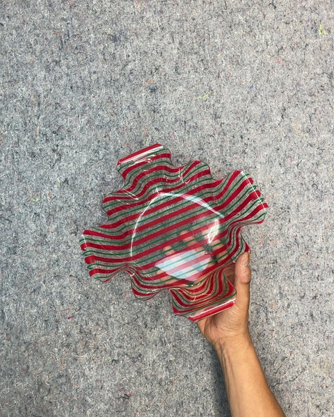 Red and Green Striped Wavy Plastic Decorative Bowl