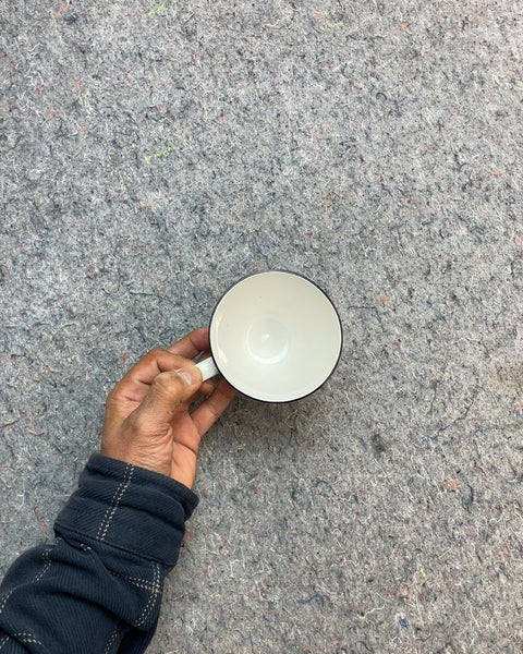 White Ceramic Coffee Cup with Black Stripes