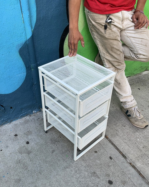 White Metal Mesh 3-Drawer Storage Cart, W12xD13xH22"