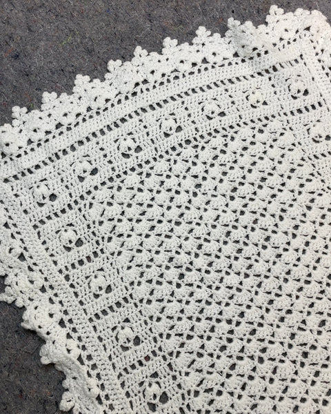 White Crocheted Blanket, 15x30"