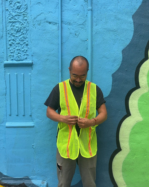 Neon Yellow Safety Vest with Orange Reflective Strips