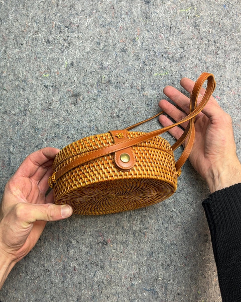 Woven Rattan Round Crossbody Bag