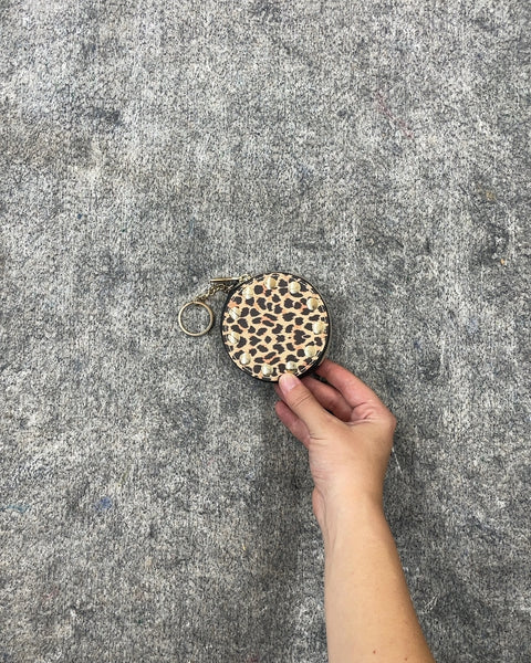 Leopard Print Round Coin Purse Keychain