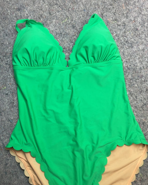 Brand New J.Crew Green Scalloped One Piece Swimsuit, Size L