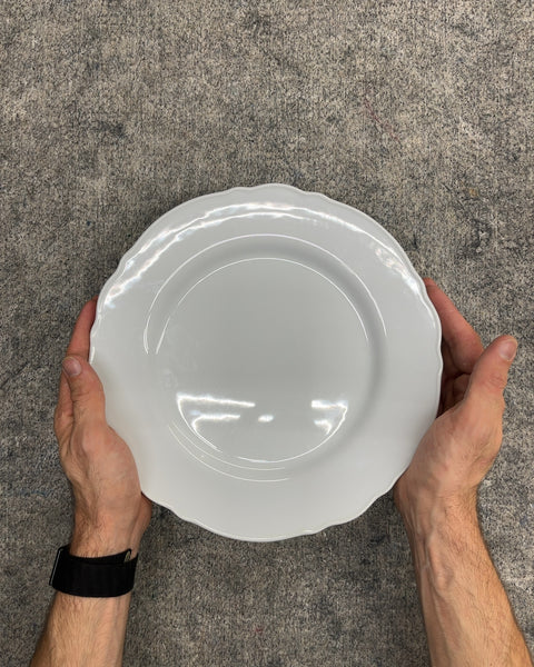 Five IKEA Arv Scalloped White Ceramic Plates