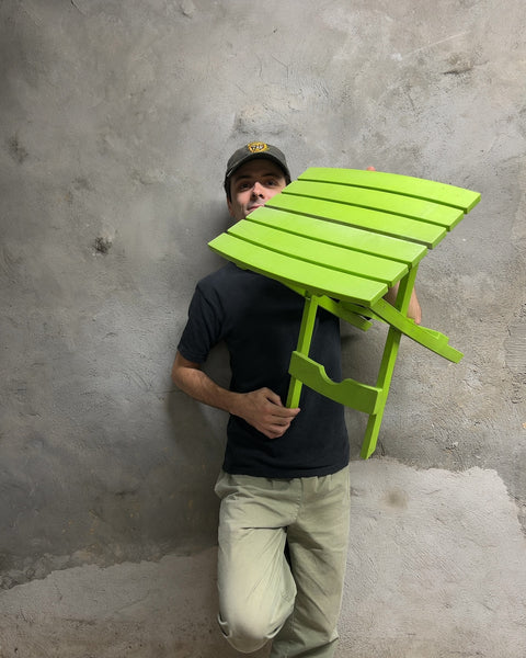Lime Green Plastic Folding Slatted Side Table, H23"