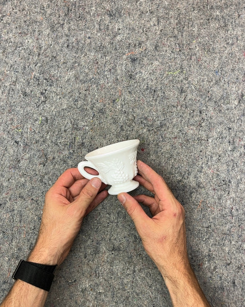 White Milk Glass Grape Motif Cup