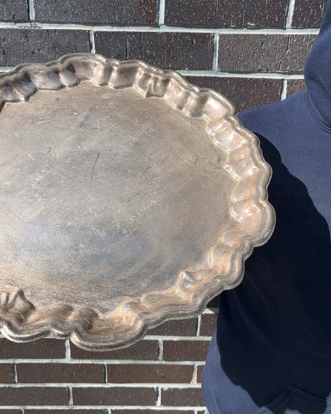 Vintage Silver Plated Serving Tray with Scalloped Edge, 15"