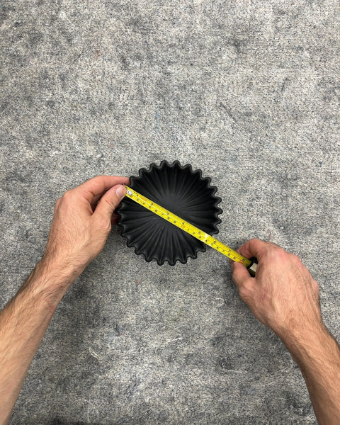 Sexy Black Ceramic Fluted Ruffled Trinket Dish, W6"