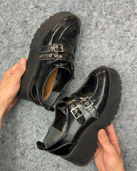 Zodiac Black Buckle Platform Loafers, Size US 8.5W