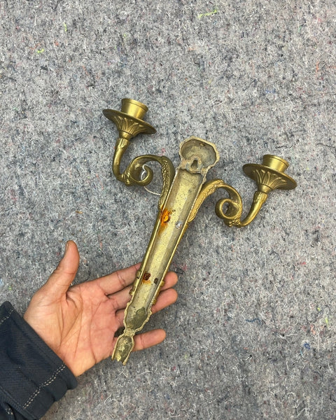 Vintage Metal Double Candle Wall Sconce, Needs a Screw