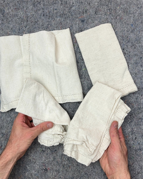 Five Cream Linen Blend Fabric Napkins with Stitching