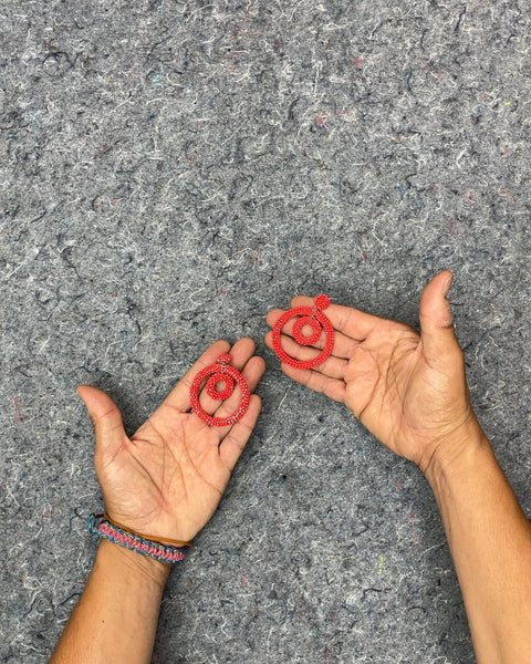 Red Beaded Spiral Drop Earrings