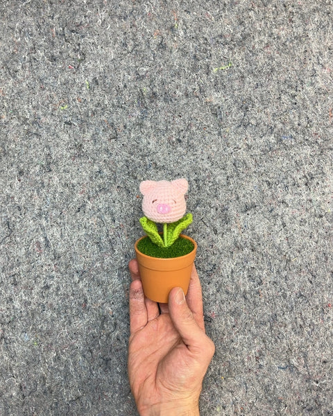 Crocheted Pig Flower in Pot