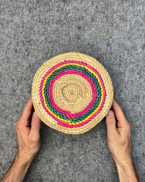 Woven Straw Basket with Lid, W8"