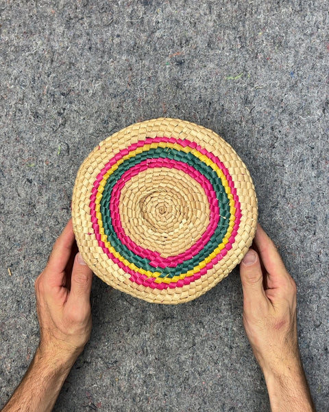 Woven Straw Basket with Lid, W8"