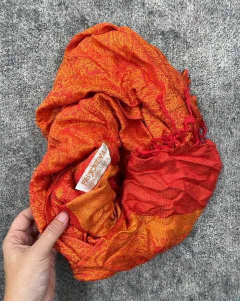 Pashmina Orange and Red Paisley Scarf