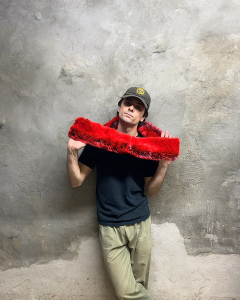 Red Faux Fur Scarf From France