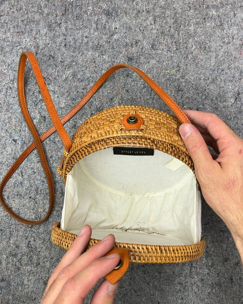Street Level Woven Rattan Round Crossbody Bag