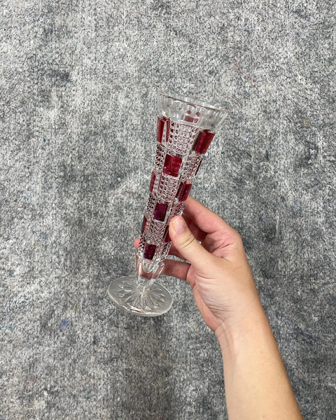 Red and Clear Glass Vase, 8 in