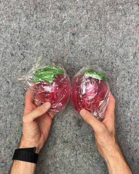 Two Red Strawberry Shaped Plastic Glasses