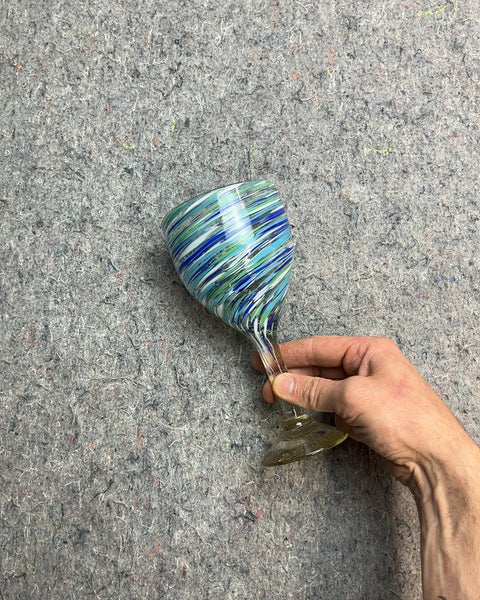 Hand-blown Mexican Art Swirl Pattern Glass Goblet